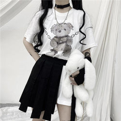 Bondage Bear Tee - White / XL - bdsm, bear, dark, goth, gothic