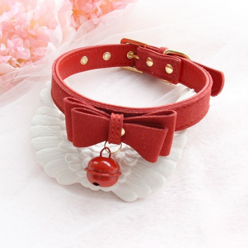 Bow & Bell Kitten Collar - Red - baby girl, babygirl, bell collar, collars, bow collar