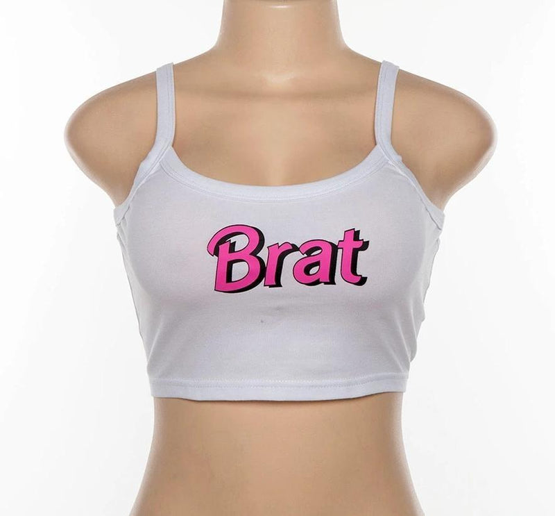 Barbie Brat Cropped White Tank Top Belly Shirt Bratty Baby ABDL Ageplay 