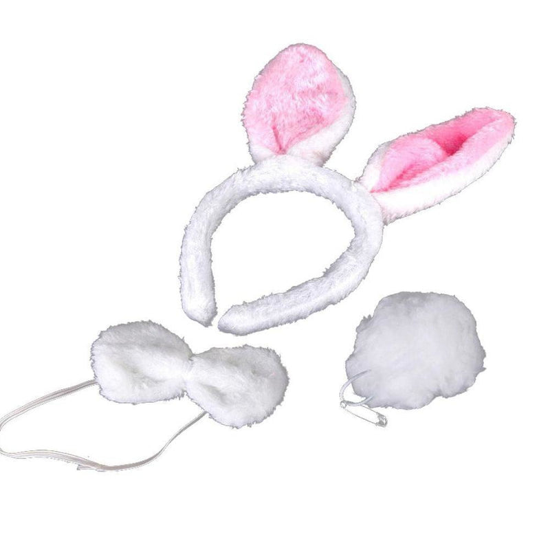 Pet Play Bunny Rabbit Headband Ears With Bunny Tail Pom Pom And Plush Bow Tie Kink Fetish Costume by DDLG Playground
