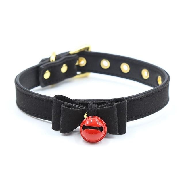 Black Bow Leash Collar Choker Bell Kitten Necklace Petplay Kink Fetish Toys
