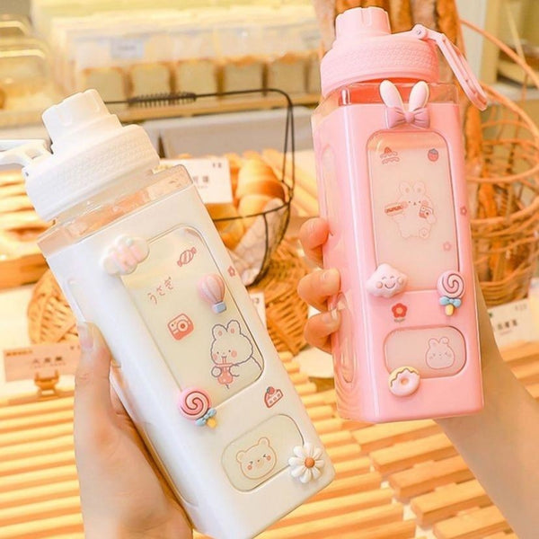 Pink Bunny & Bear Square Water Bottle CartonBox Kawaii Cute – DDLG ...