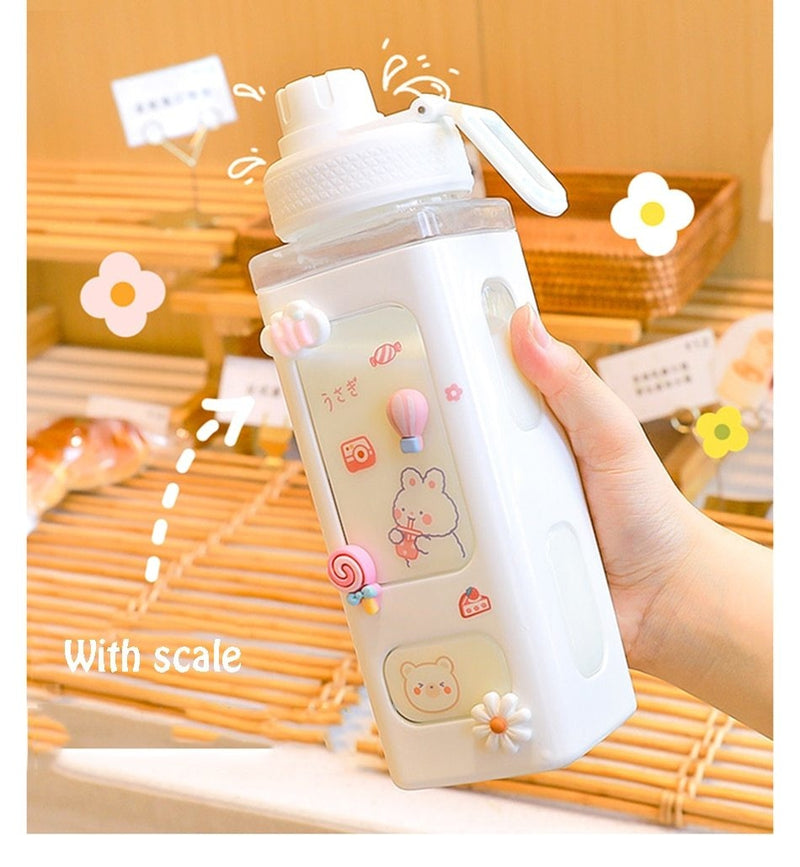 Candy Bun Water Bottles - 900ml / White Sticker Collage - bottles, drinking, drinkware, glass, glass bottle