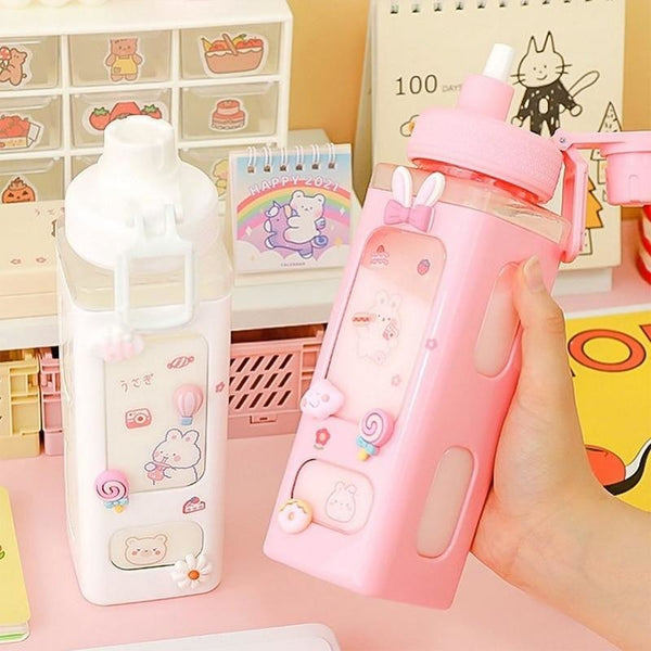 Pink Bunny & Bear Square Water Bottle CartonBox Kawaii Cute – DDLG ...