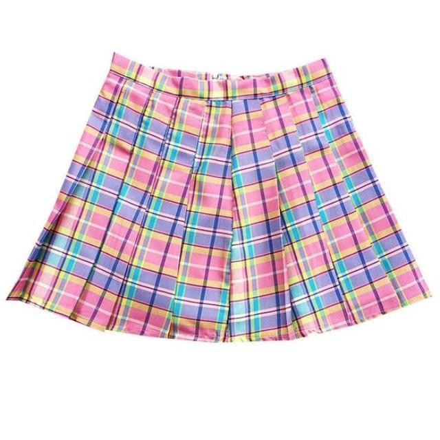 Candy Plaid Skirt - Pink / One Size (Small) - skirt