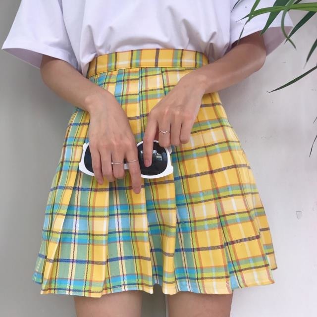 Candy Plaid Skirt - Yellow / One Size (Small) - skirt