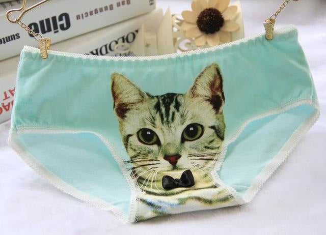 Cat Face Undies - Teal - underwear