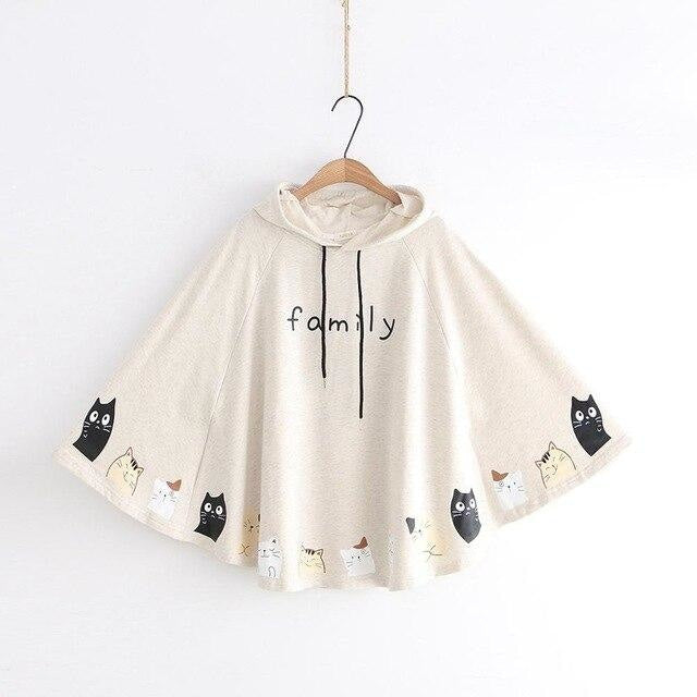 Cat Family Poncho - Beige - sweater