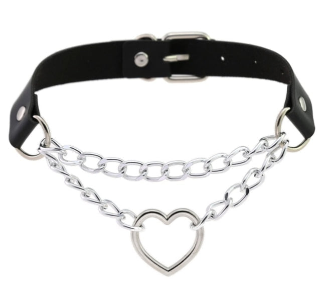 Chained Valentine Choker (15 Colors) - Black - choker, chokers, collar, collars, jewelry