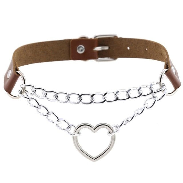 Chained Valentine Choker (15 Colors) - Brown - choker, chokers, collar, collars, jewelry