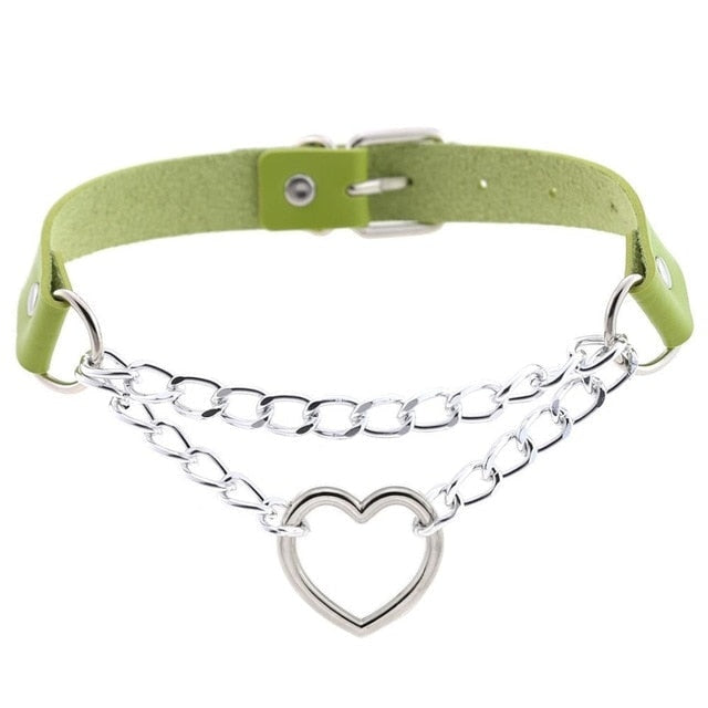 Chained Valentine Choker (15 Colors) - Green - choker, chokers, collar, collars, jewelry
