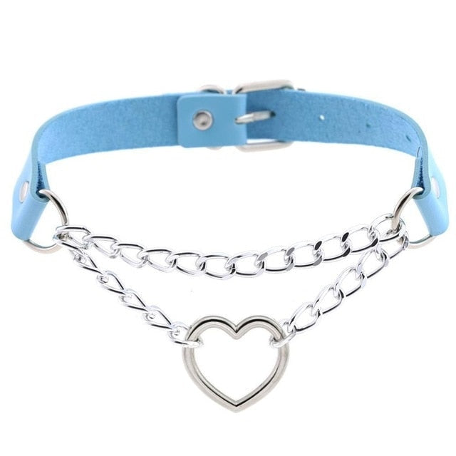 Chained Valentine Choker (15 Colors) - Light Blue - choker, chokers, collar, collars, jewelry