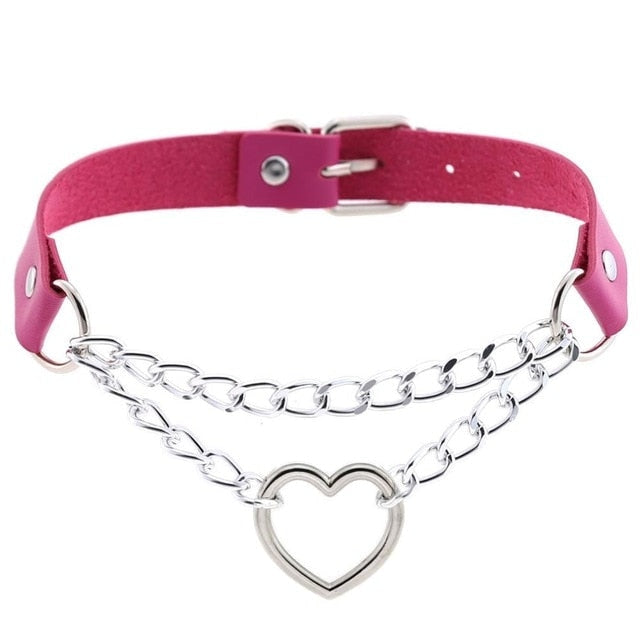 Chained Valentine Choker (15 Colors) - Magenta - choker, chokers, collar, collars, jewelry