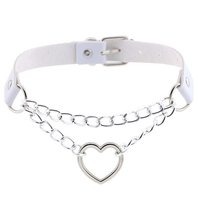 Chained Valentine Choker (15 Colors) - White - choker, chokers, collar, collars, jewelry