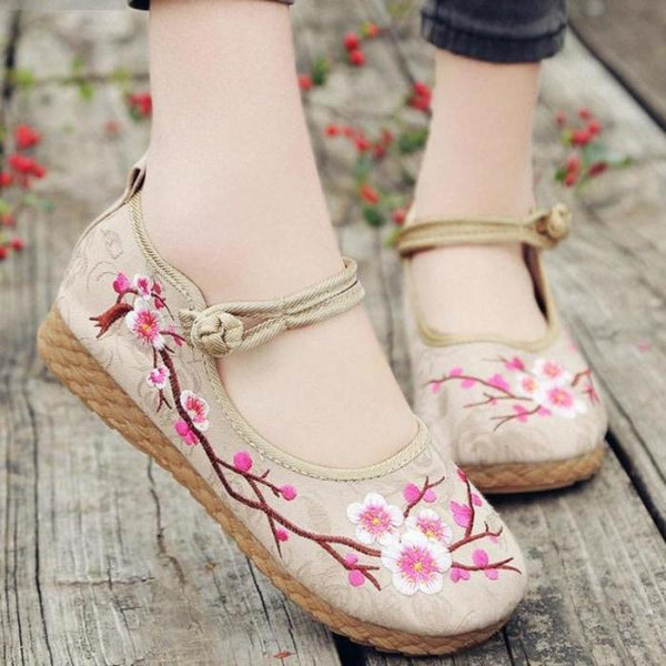 Cherry Blossom Tree Branch Ballet Flat Shoes Burlap Canvas Kawaii Cute Footwear