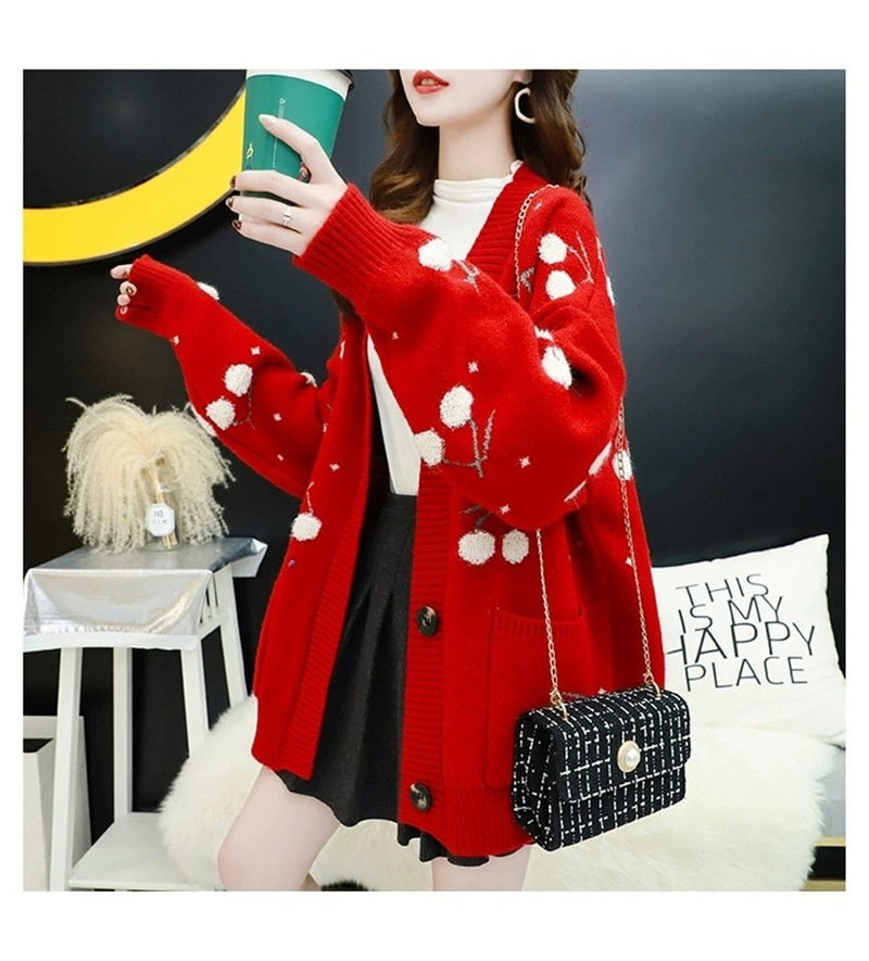 Cherry Cardigan - cardigans, cherries, cherry, grandma, kawaii