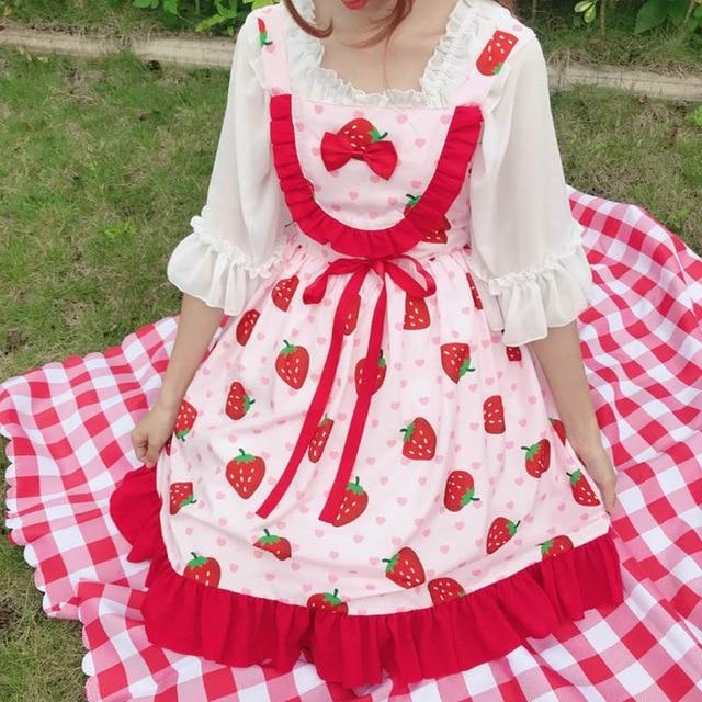Cherry Sweetheart Dress - Strawberry Print - dress