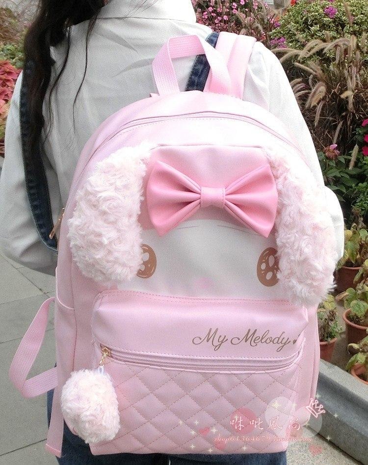 Pink My Melody Bunny Rabbit Backpack Book Bag School Knapsack High Quality Luxury Kawaii Fashion 