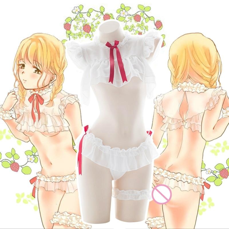 White Red Student Chiffon Lingerie Set Cosplay Sexy Anime Otaku Kawaii 