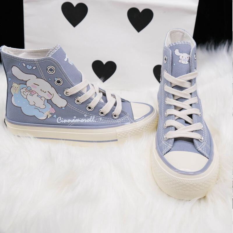 Cinna Dog Painted High Tops - chuck taylors, cinnamoroll, hand painted, high top shoes, tops