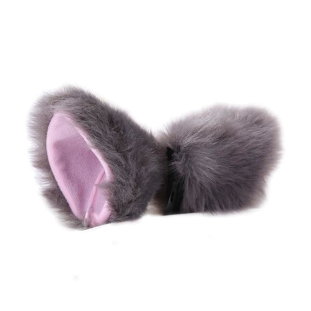 Dark Grey Furry Soft Neko Ears Clip In Cat Ears Fox Ears Petplay Kink Fetish Furries 