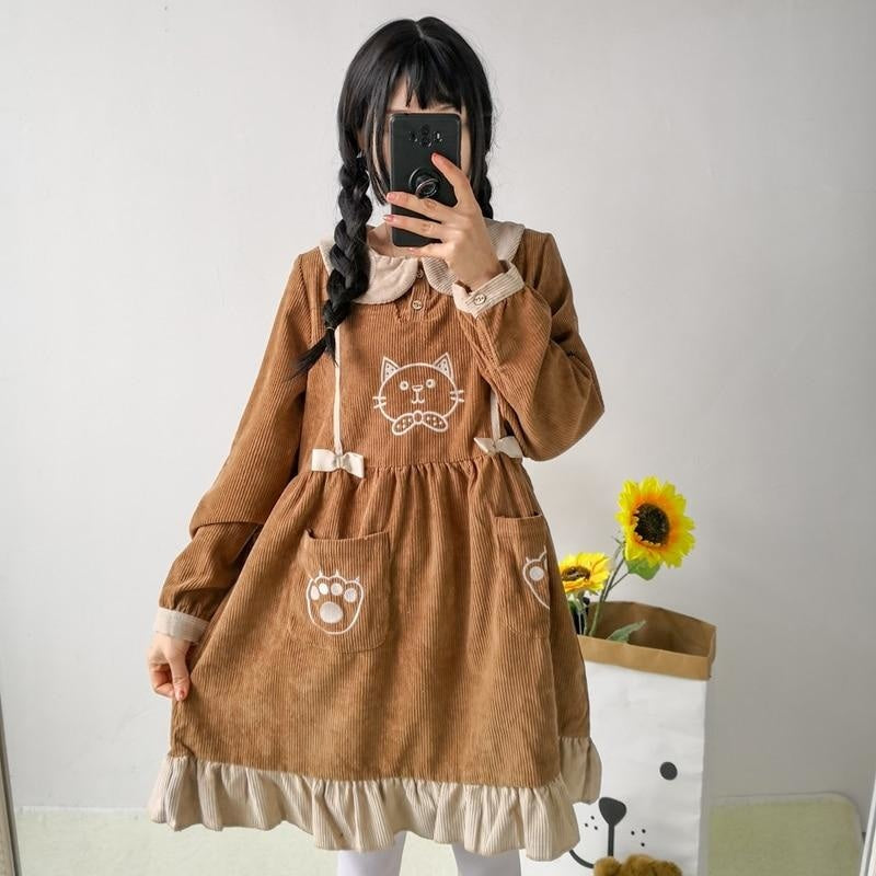 Corduroy Kitten Dress - Brown Dress - jumper