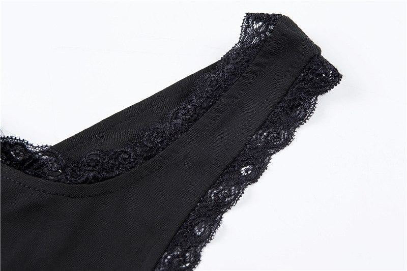 Black Corset Back Tie Up Silk Ribbon Bodysuit Onesie Romper Jumpsuit Sexy 