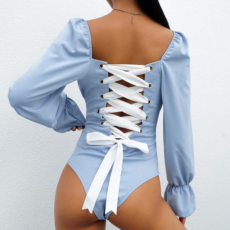 Blue Corset Back Ribbon Adult Onesie Romper Jumpsuit Bodysuit Age Play ABDL by DDLG Playground