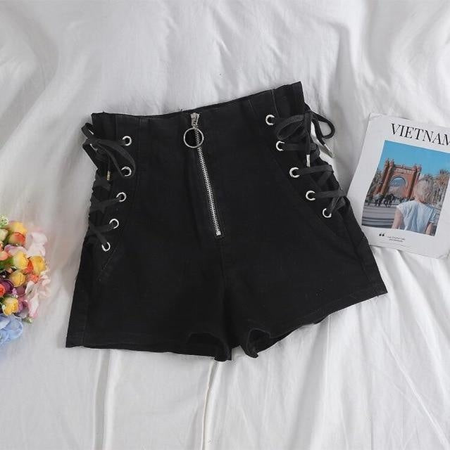 Corset Denim Shorts - Black / S - underwear