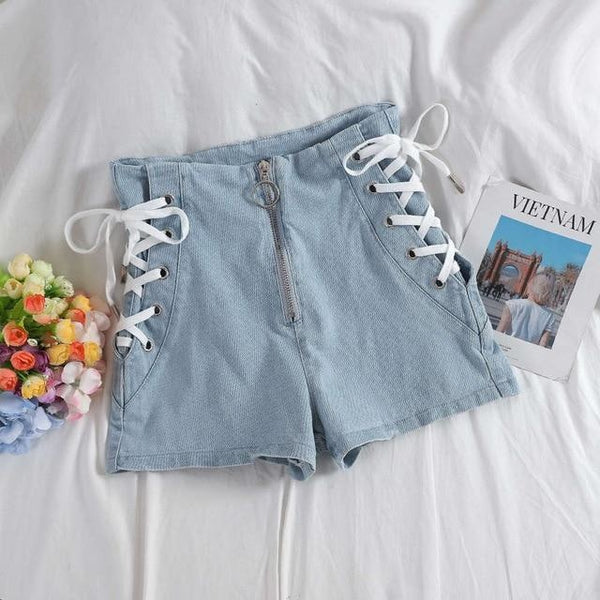 Corset Denim Shorts - Sky Blue / S - underwear