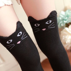 Cotton Animal Thigh Highs - Black Cat - stockings