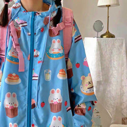 Cupcake Bunny Windbreaker - S - bear coat, ears, coats, food, jackets
