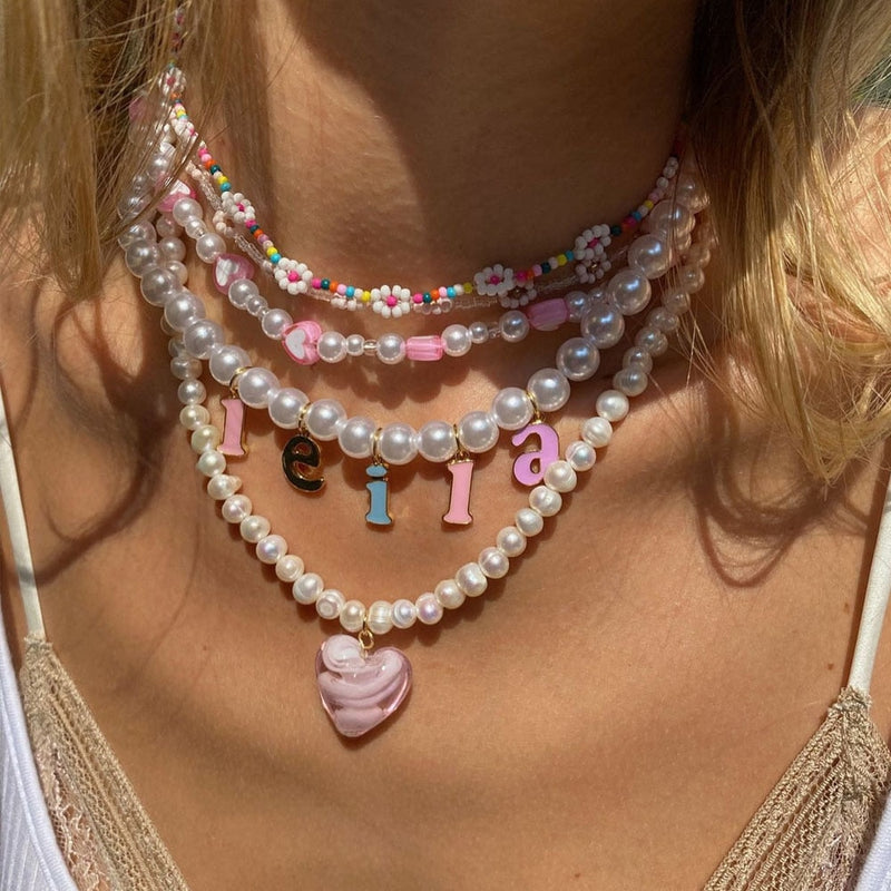 Custom Pearl Name Necklace - choker, chokers, custom, customize, customized