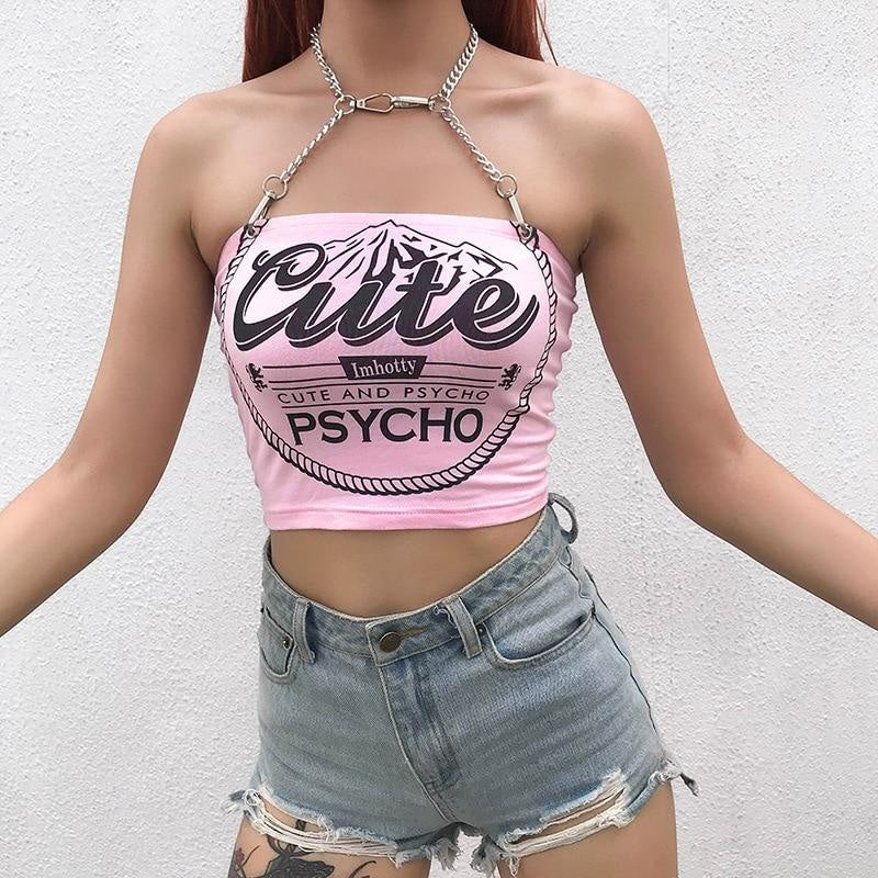 Cute & Psycho Halter Top - baby,belly shirt,belly shirts,belly tank,belly tee