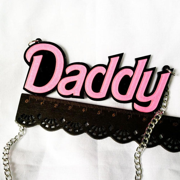 yes daddy statement necklace laser cute 90s pink barbie girl adjustable length abdl cgl dd/lg by ddlg playground