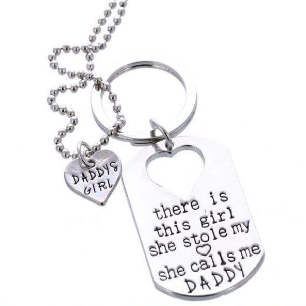 daddy's girl interlocking keychain and necklace jewelry set bff heart shaped pendant dog tag key fob abdl cgl dd/lg by ddlg playground