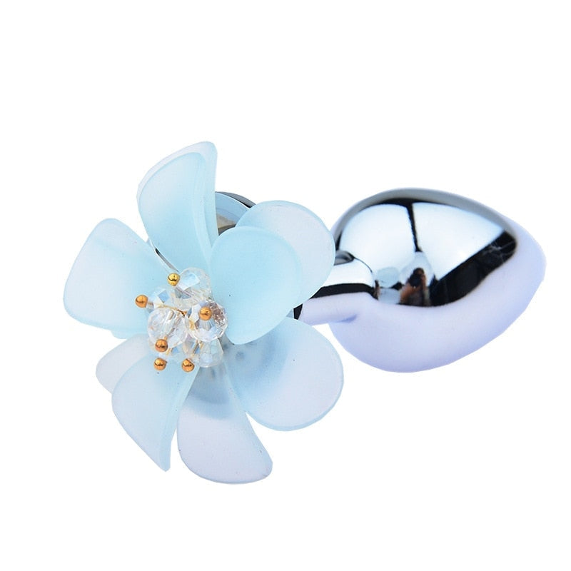 Dainty Flower Plug - Blue - anal plug, plugs, bdsm, black latex, leather