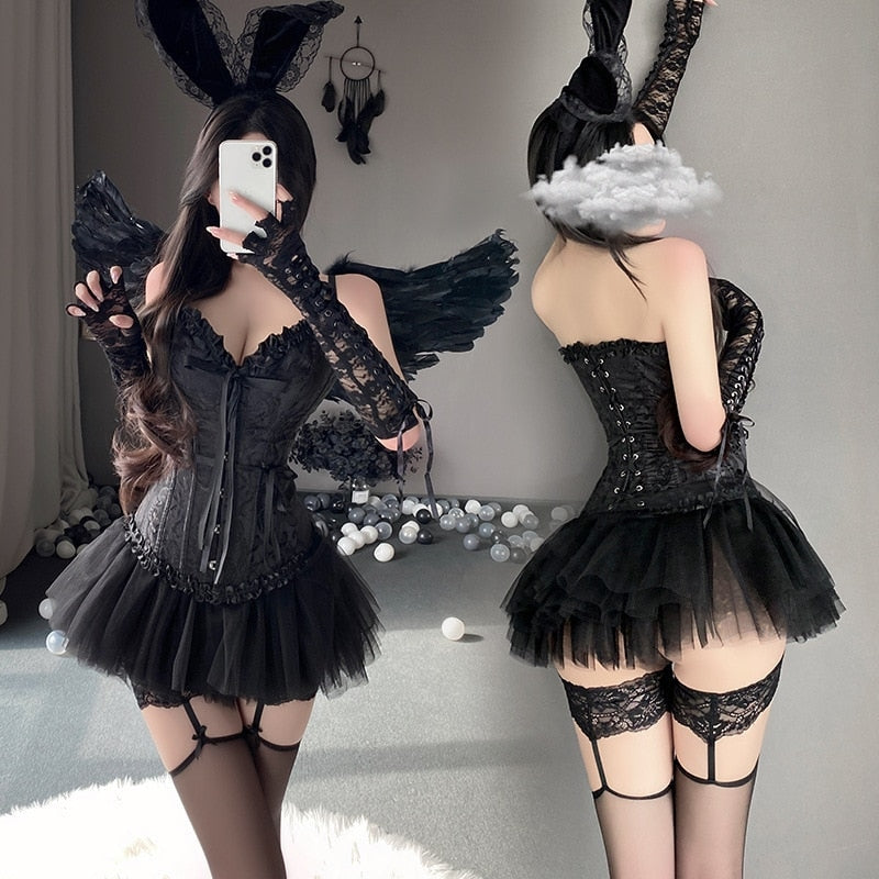 Dark Angel Corset Lingerie Set - Complete - corset, corsets, lingerie, lingerie set, sets