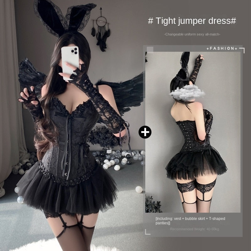 Dark Angel Corset Lingerie Set - corset, corsets, lingerie, lingerie set, sets