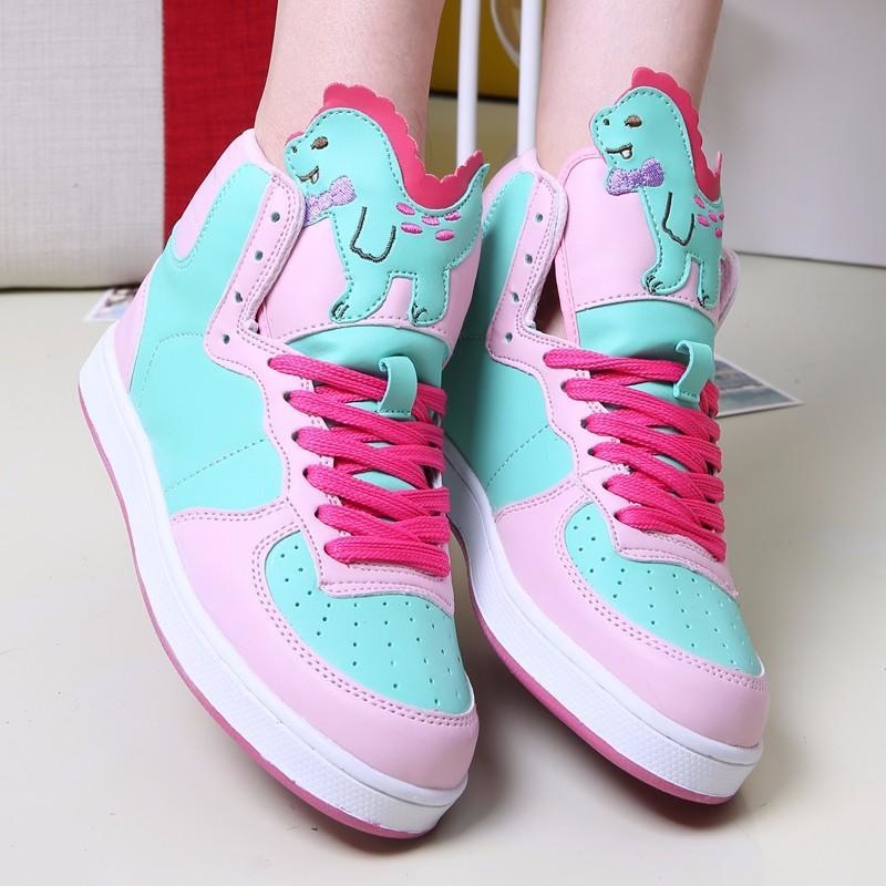 fairy kei pastel t-rex dinosaur green hi top sneakers high tops shoes candy colored sweet lolita yume kawaii harajuku japan fashion dd/lg cgl abdl age regression by ddlg playground