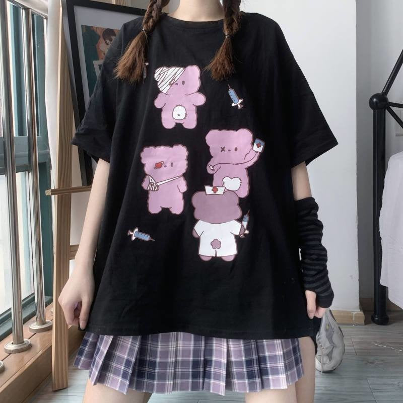 Doctor Bear Menhera Oversized Tee - bears, creepy cute, menhera, pastel goth, goth fashion