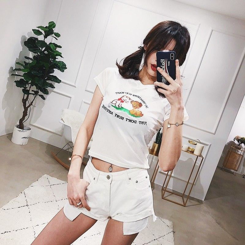 Do Whatever You Want Kawaii Cropped T-Shirt  Tee Top Belly Shirt Vintage 70s Kitsch Retro Don't Hurt Anyone 