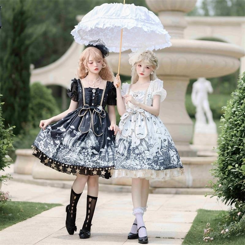 Dragon Slayer Gothic Lolita Dress - anime, anime girl, castle, castles, dragon