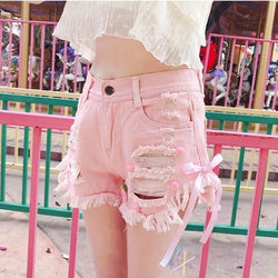 Pink Denim Strawberry Shorts Jeans Lolita Kawaii Fairy Kei Fashion