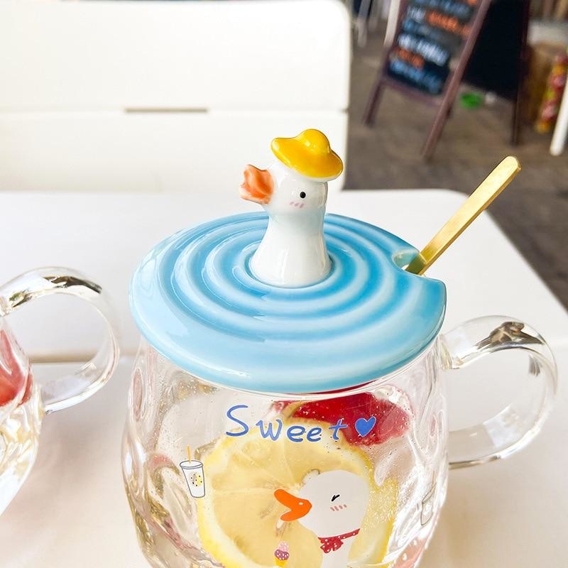 Duck Duck Goose Glass Clear Mug Cup With Lid