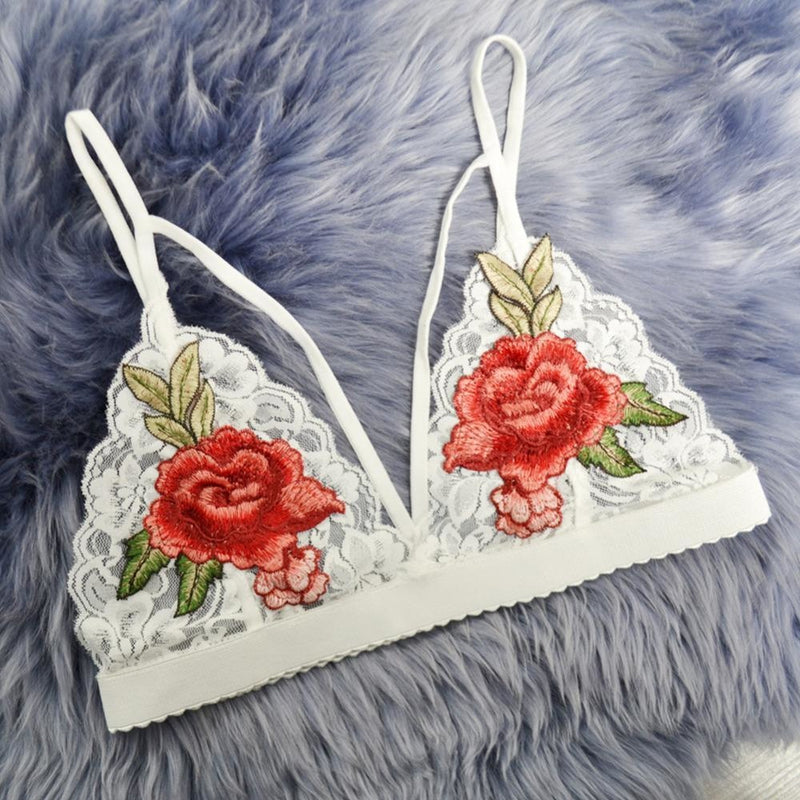 white lace rose embroidery harness bra bralette lacey sexy lingerie brasier intimates kinky fetish bdsm abdl dd/lg style flowers by ddlg playground