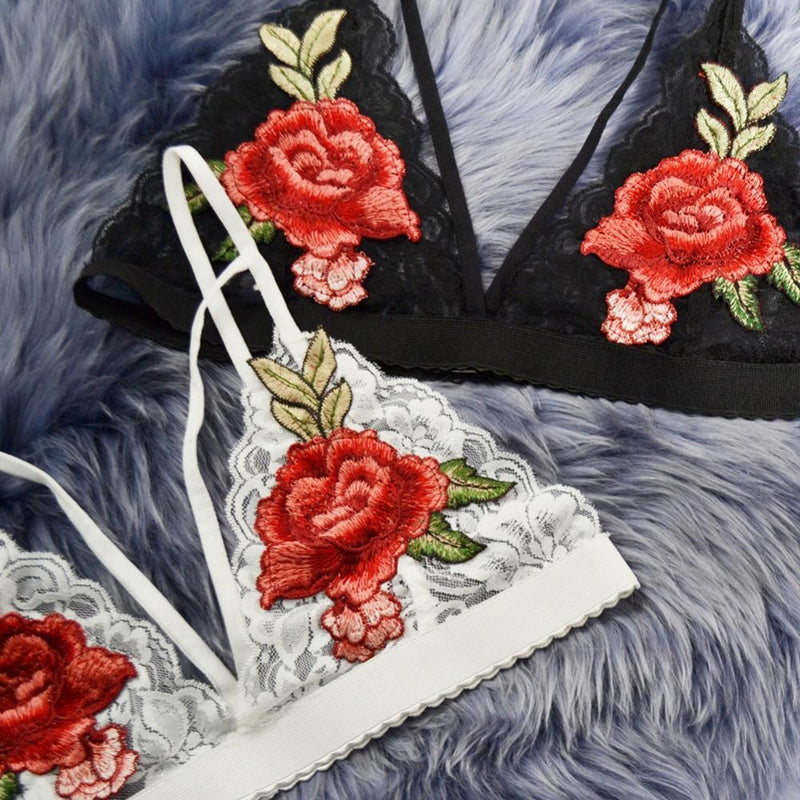 black lace rose embroidery harness bra bralette lacey sexy lingerie brasier intimates kinky fetish bdsm abdl dd/lg style flowers by ddlg playground