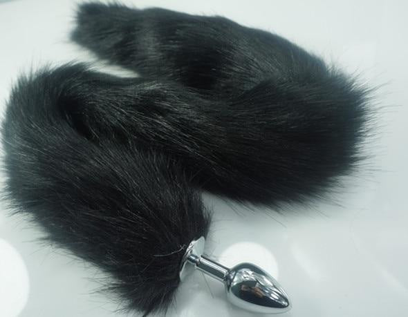 Extra Long Black Furry Fox Tail Plugs Butt Plug Anal Beads Cat Tails Faux Vegan Fur Kink Fetish PetPlay Furries by DDLG Playground
