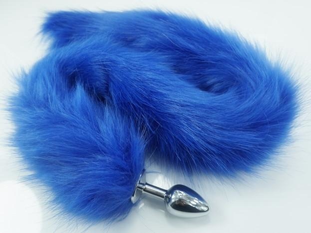 Extra Long Blue Furry Fox Tail Plugs Butt Plug Anal Beads Cat Tails Faux Vegan Fur Kink Fetish PetPlay Furries by DDLG Playground