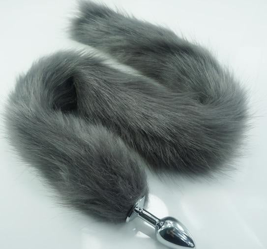 Extra Long Grey Furry Fox Tail Plugs Butt Plug Anal Beads Cat Tails Faux Vegan Fur Kink Fetish PetPlay Furries by DDLG Playground